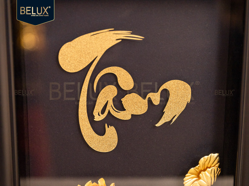 Tranh Chữ Tâm Dát Vàng 24k 25x20cm